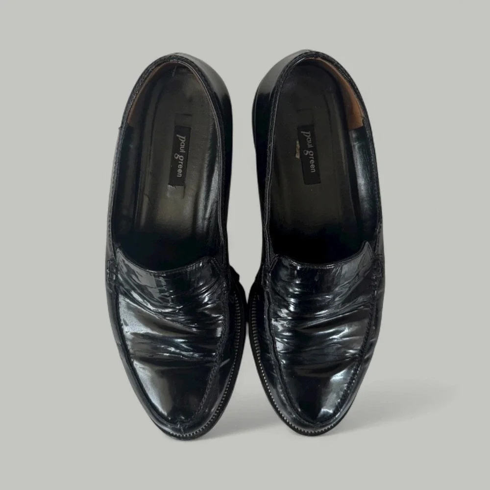 Paul Green Black Patent Leather With Lug Sole Loafers Women 8